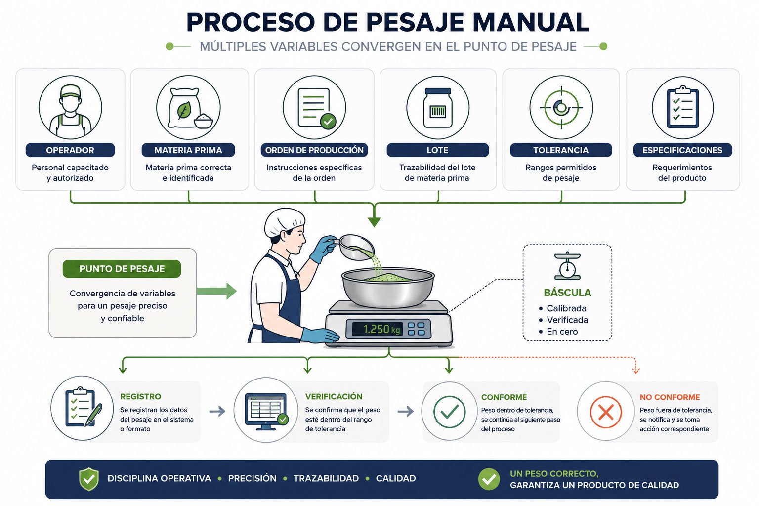 Buenas prácticas durante el pesaje manual de ingredientes diagrama simple del proceso de pesaje manual