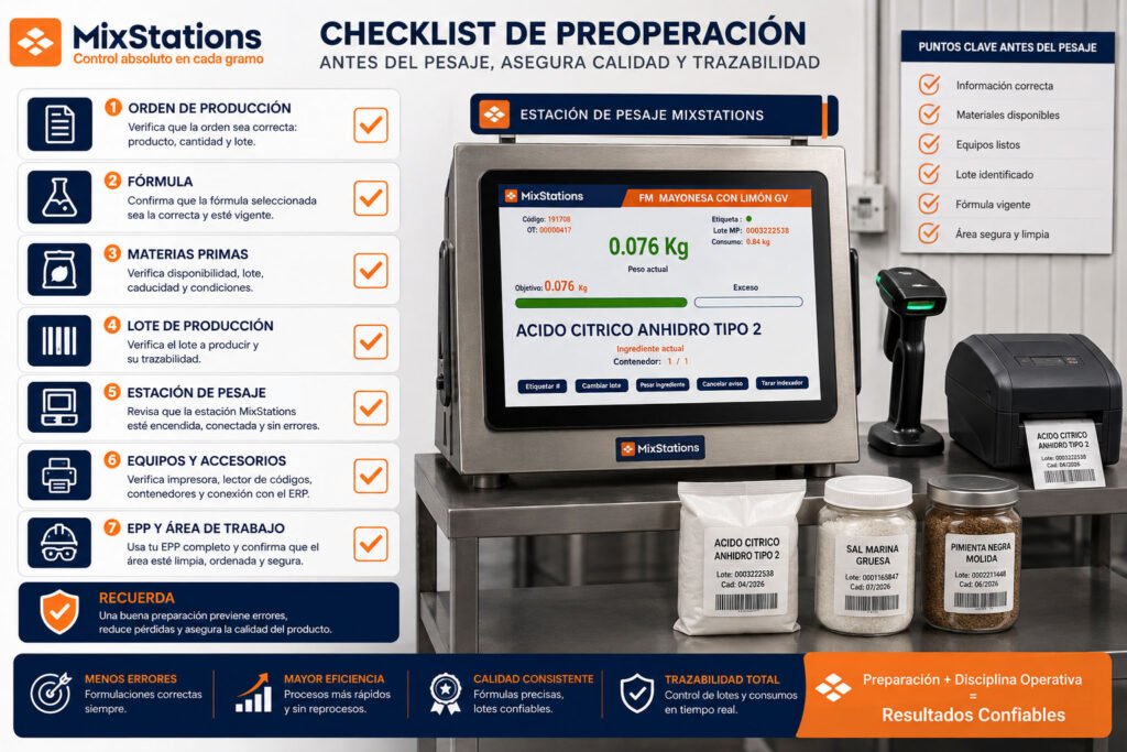 Buenas prácticas durante el pesaje manual de ingredientes checklist