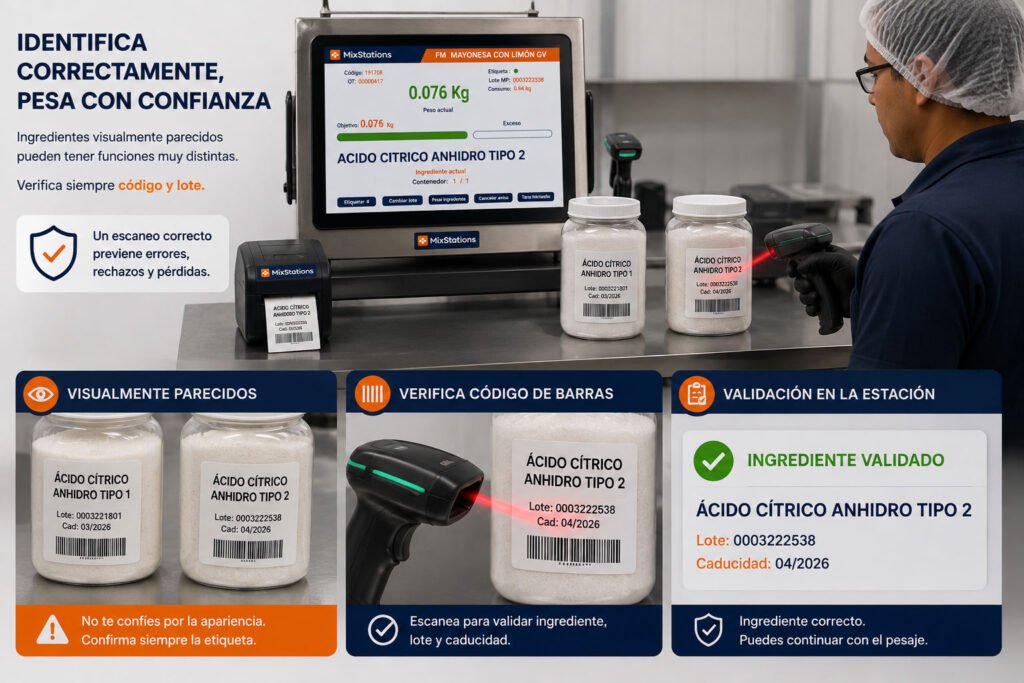 Buenas prácticas durante el pesaje manual de ingredientes codigo de barras