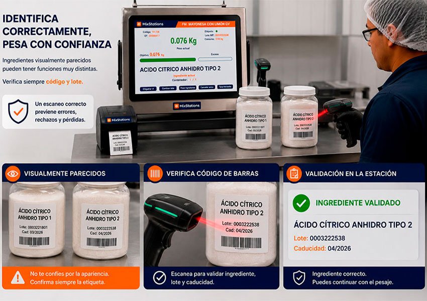 Buenas prácticas durante el pesaje manual de ingredientes escanea